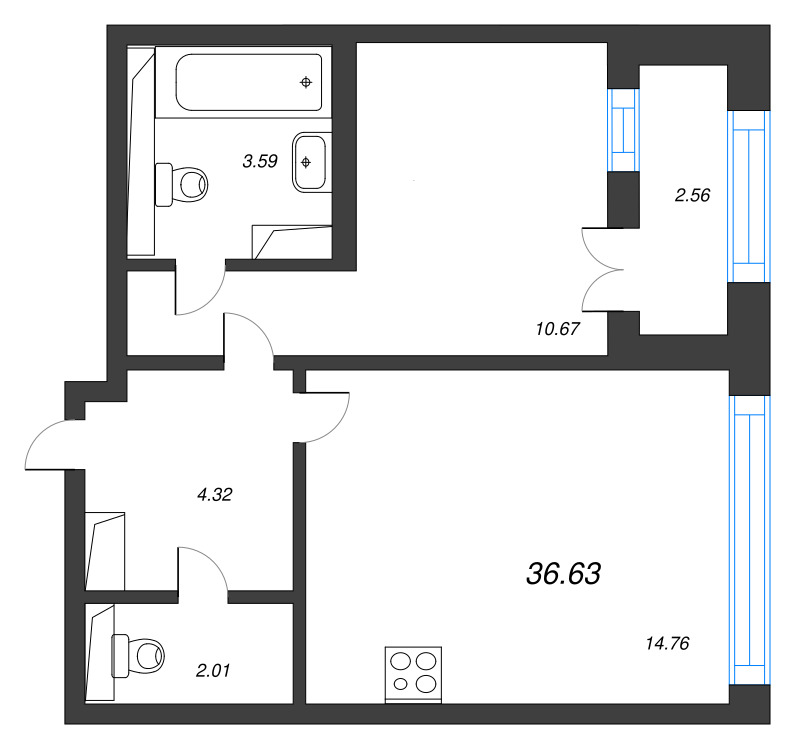 1 ккв 36,6 м²