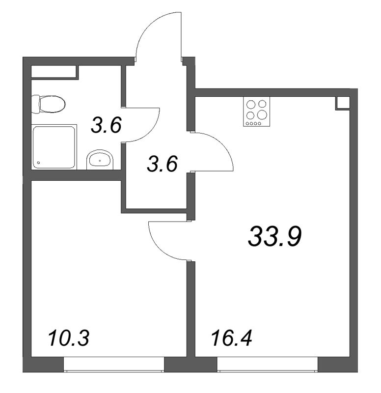 2 ккв (Евро) 33,9 м²