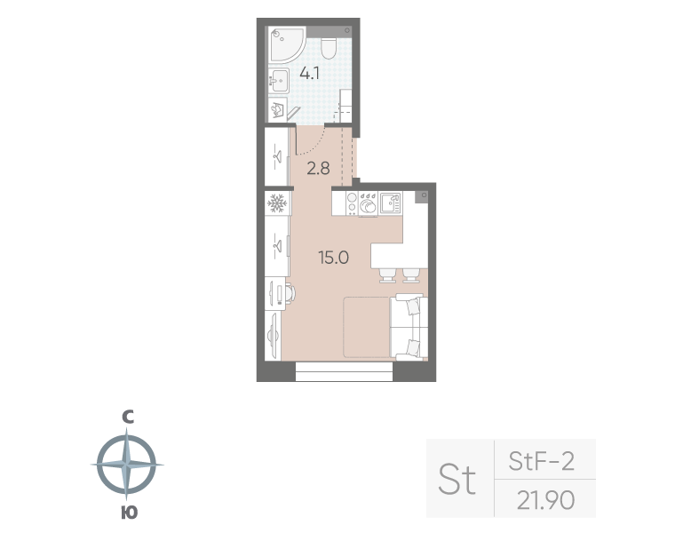 Студия 21,9 м²