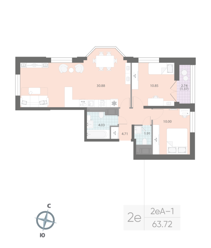 3 ккв (Евро) 61,5 м²
