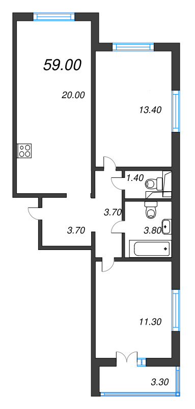 3 ккв (Евро) 59 м²