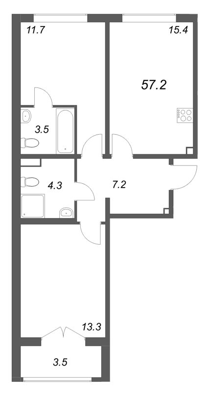 3 ккв (Евро) 57,2 м²