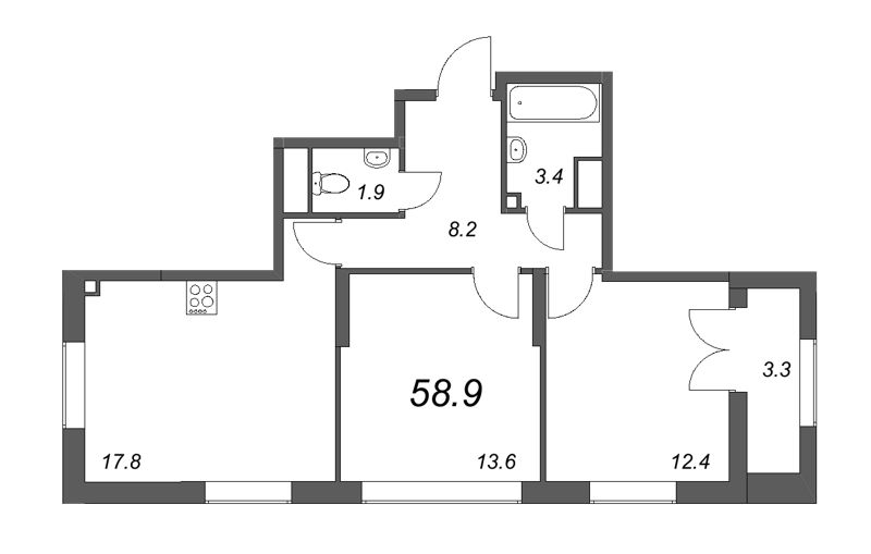 3 ккв (Евро) 57,9 м²