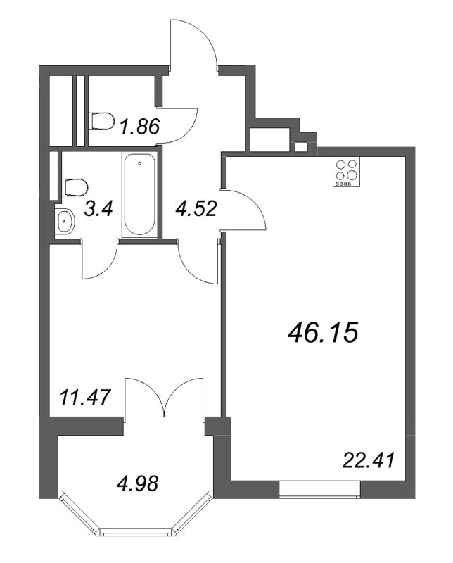 2 ккв (Евро) 46,2 м²