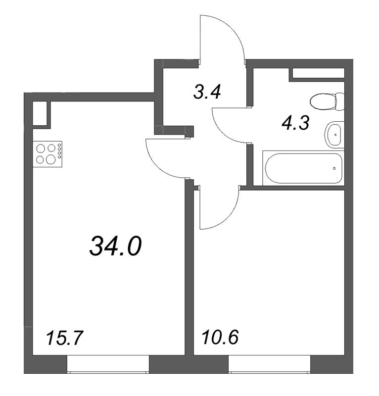 2 ккв (Евро) 34 м²