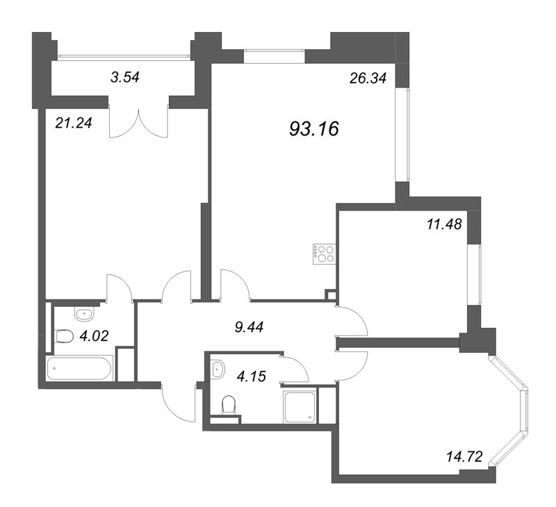 4 ккв (Евро) 93,2 м²