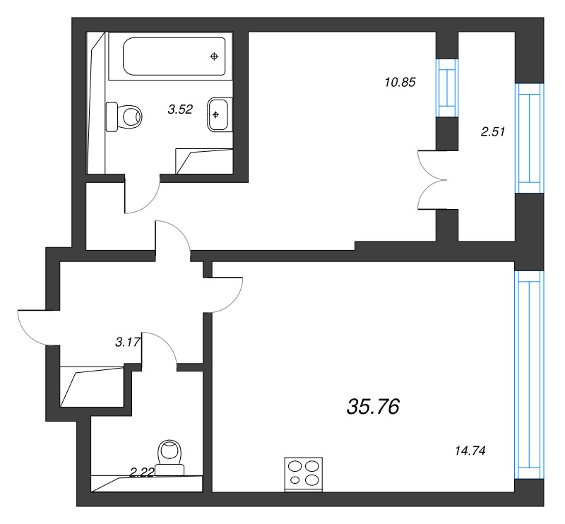 1 ккв 35,8 м²