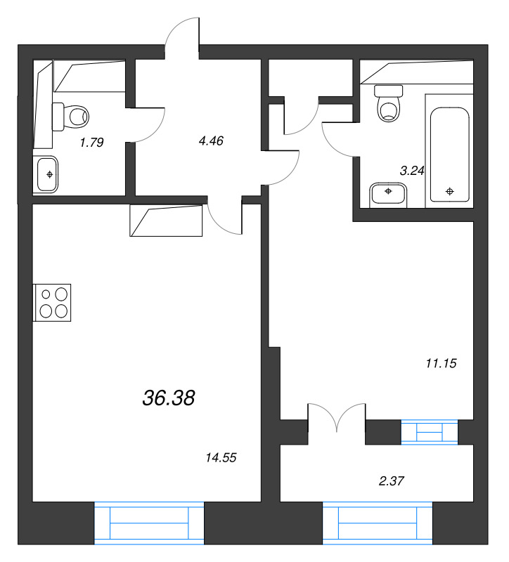 1 ккв 36,4 м²