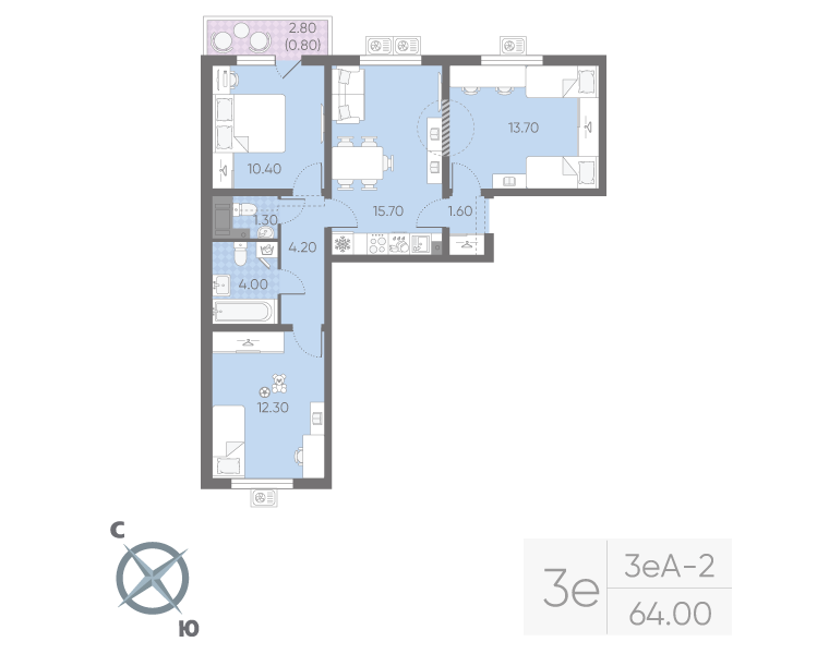 4 ккв (Евро) 64 м²