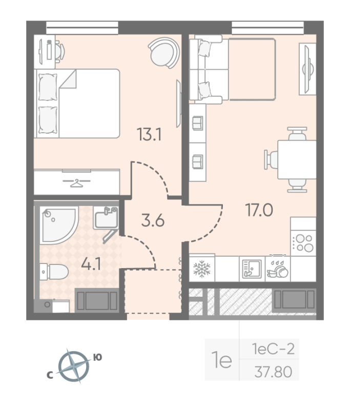 2 ккв (Евро) 37,8 м²