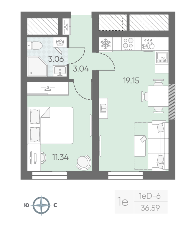 2 ккв (Евро) 36,7 м²