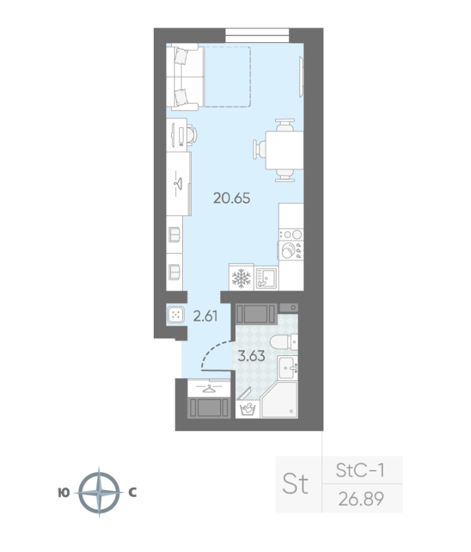 Студия 26,7 м²