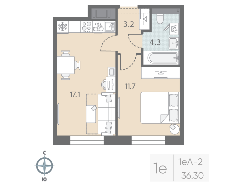2 ккв (Евро) 36,3 м²