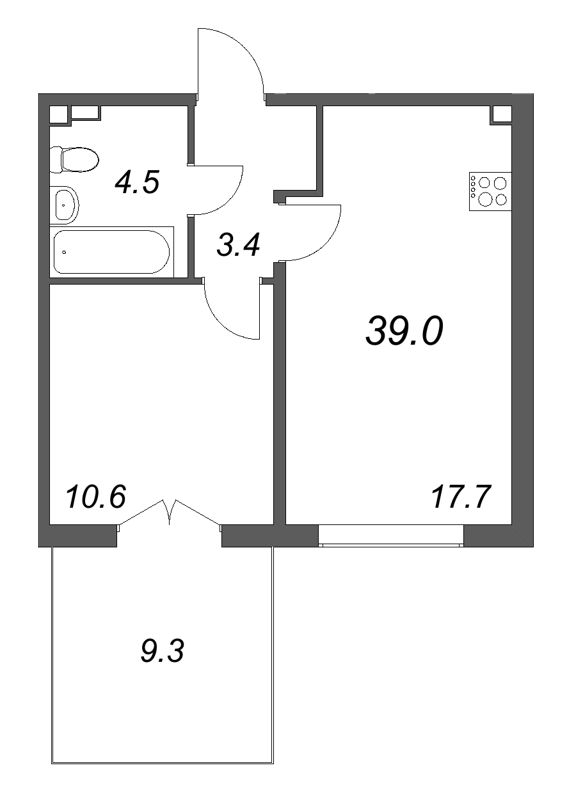 2 ккв (Евро) 39 м²