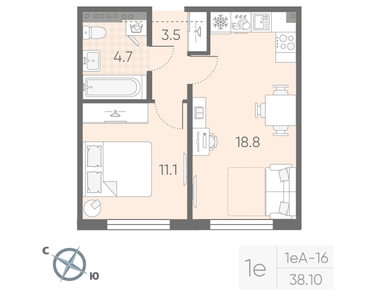 2 ккв (Евро) 38,1 м²