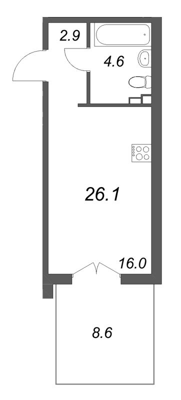 Студия 26,1 м²