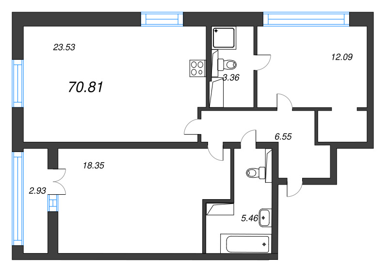 3 ккв (Евро) 70,8 м²