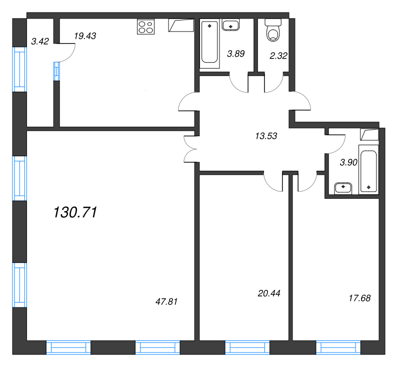 4 ккв (Евро) 129,8 м²