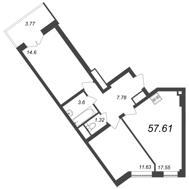 3 ккв (Евро) 57,9 м²