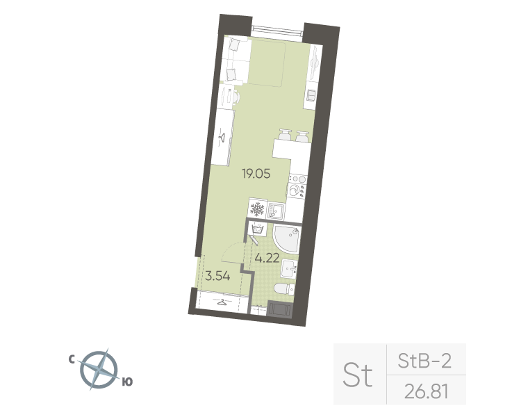Студия 26,8 м²
