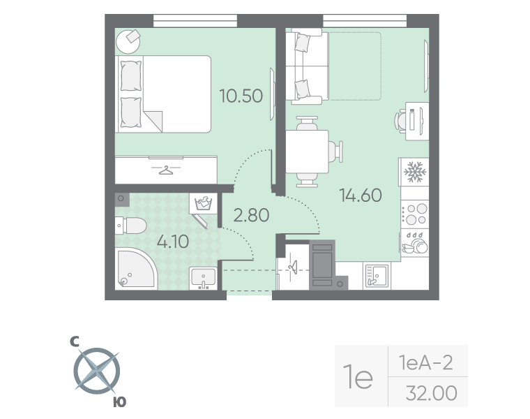 1 ккв 32 м²