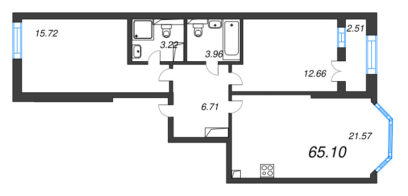 3 ккв (Евро) 65,1 м²
