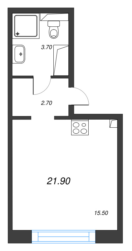 Студия 21,9 м²