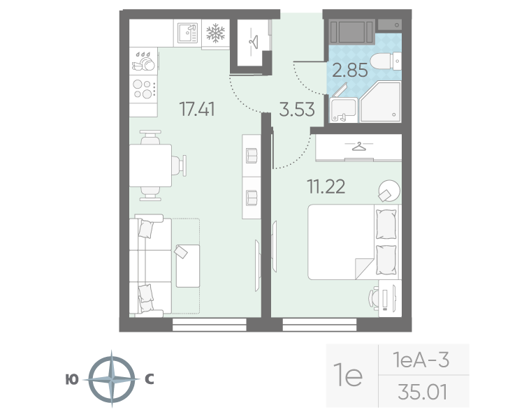2 ккв (Евро) 35 м²