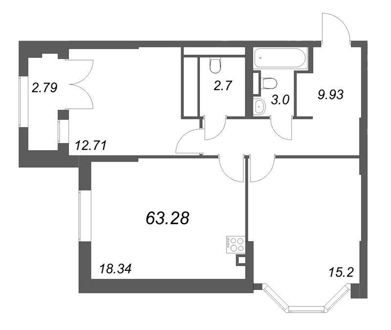 3 ккв (Евро) 63,3 м²