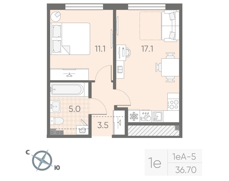 2 ккв (Евро) 36,7 м²