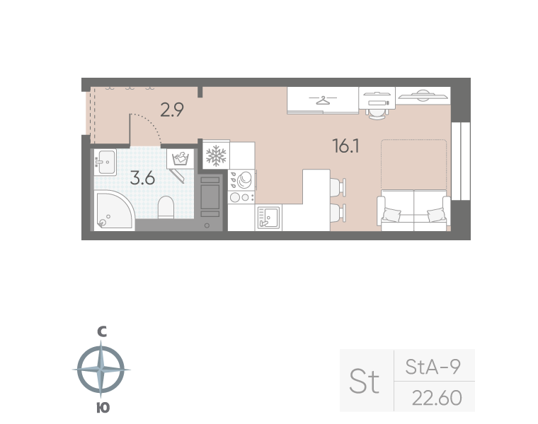 Студия 22,6 м²