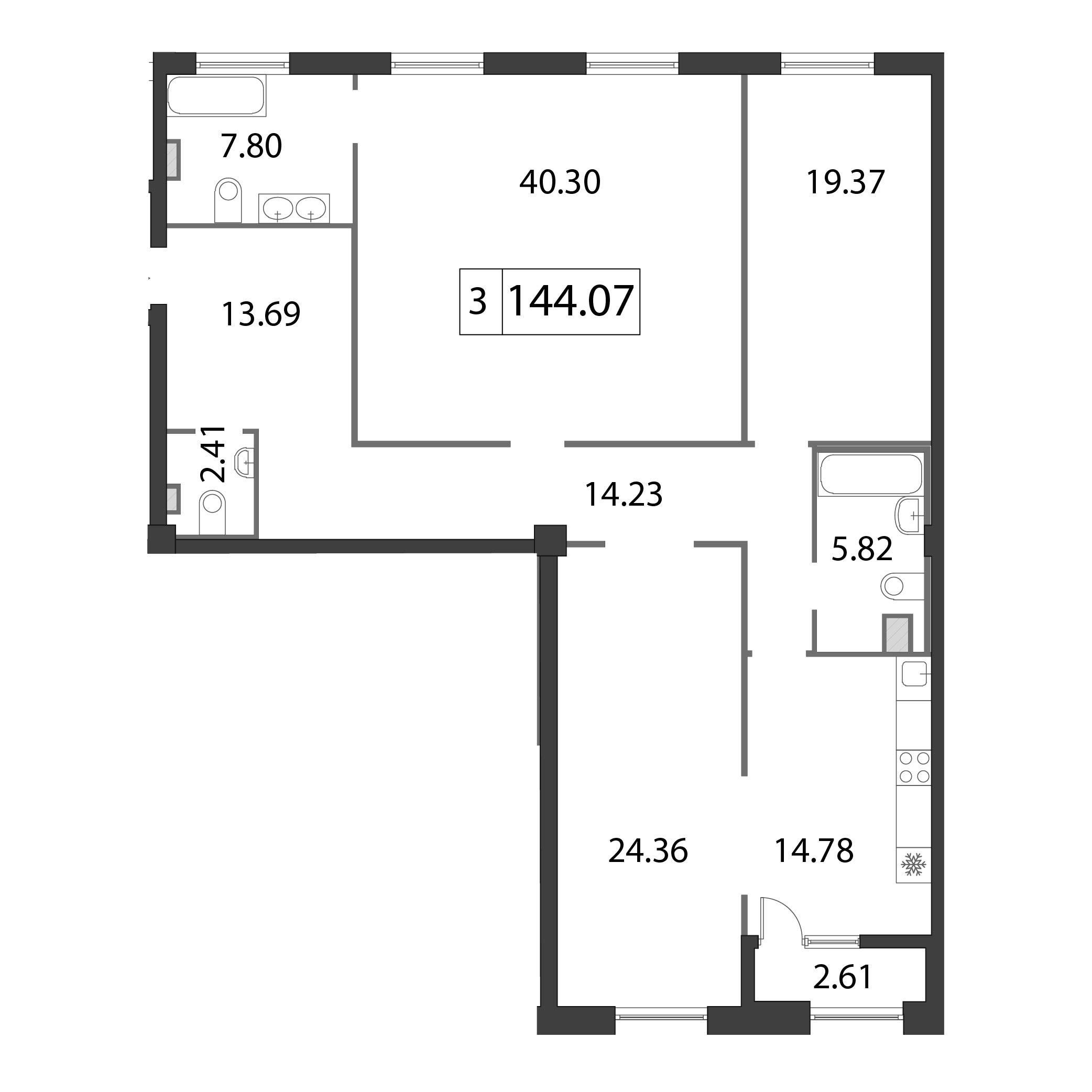 3 ккв 144,5 м²