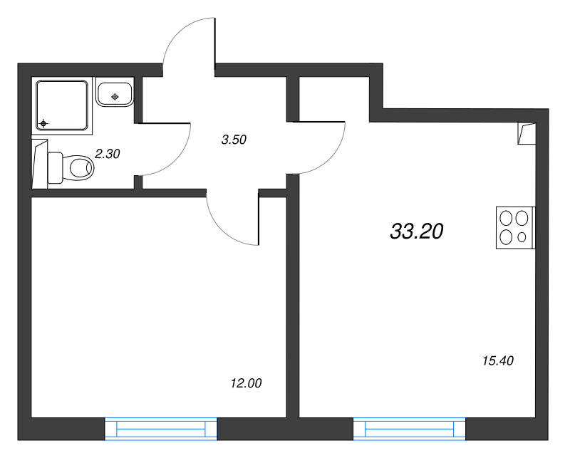 2 ккв (Евро) 33,2 м²