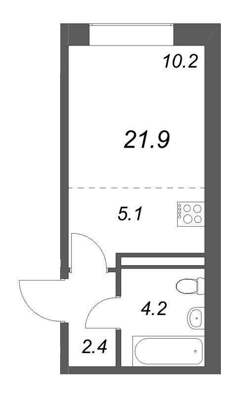 Студия 21,9 м²