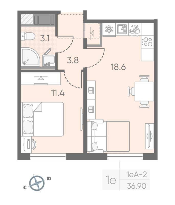 2 ккв (Евро) 36,9 м²