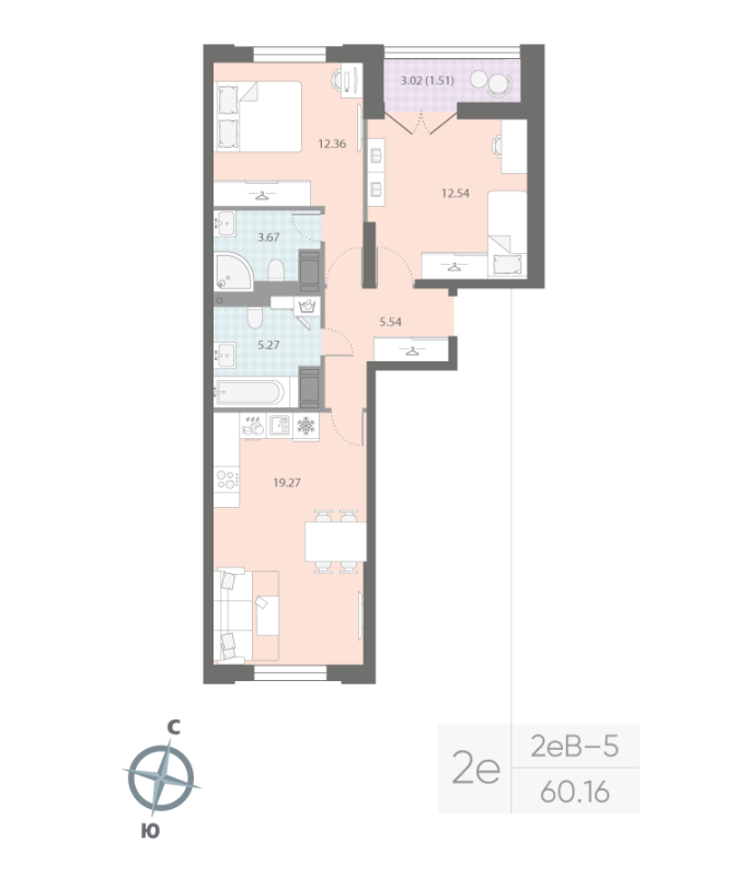 3 ккв (Евро) 60,2 м²