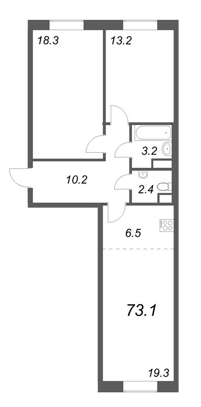 3 ккв (Евро) 73,1 м²