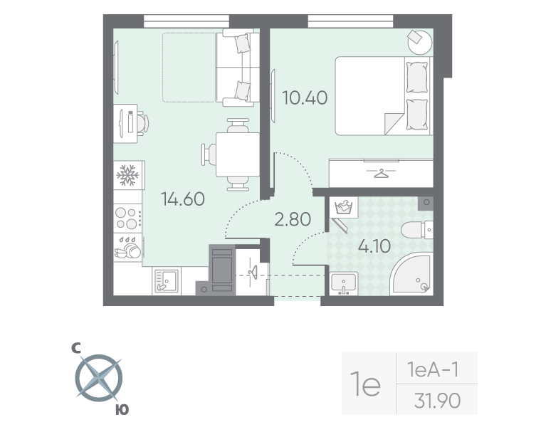 1 ккв 31,9 м²