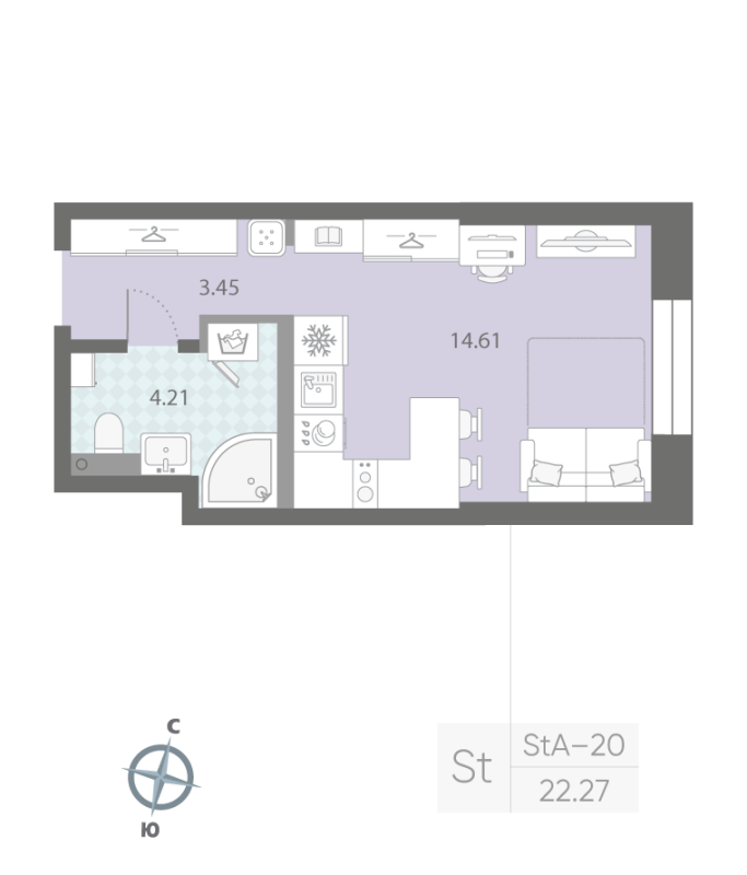 Студия 22,3 м²