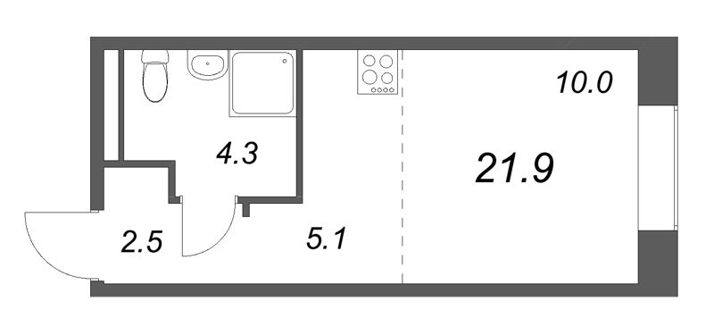 Студия 21,9 м²
