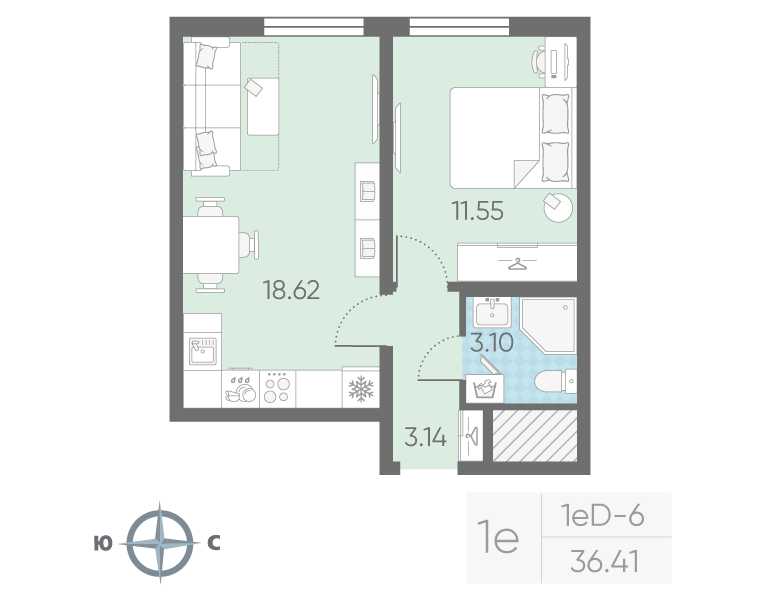 2 ккв (Евро) 36,4 м²
