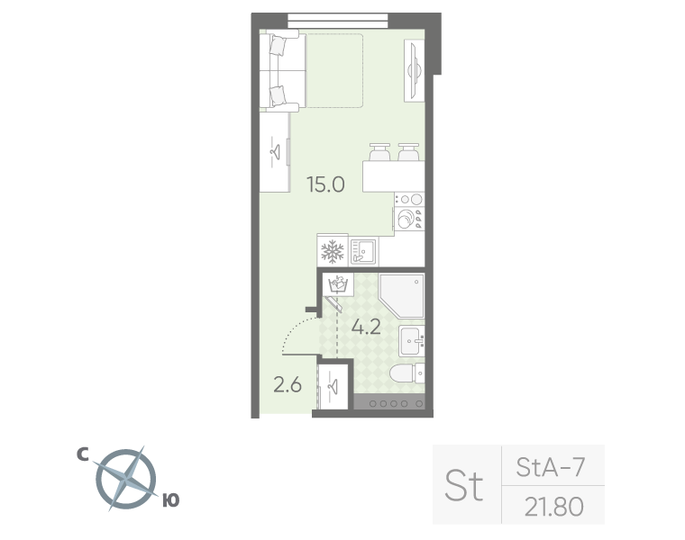 Студия 21,8 м²