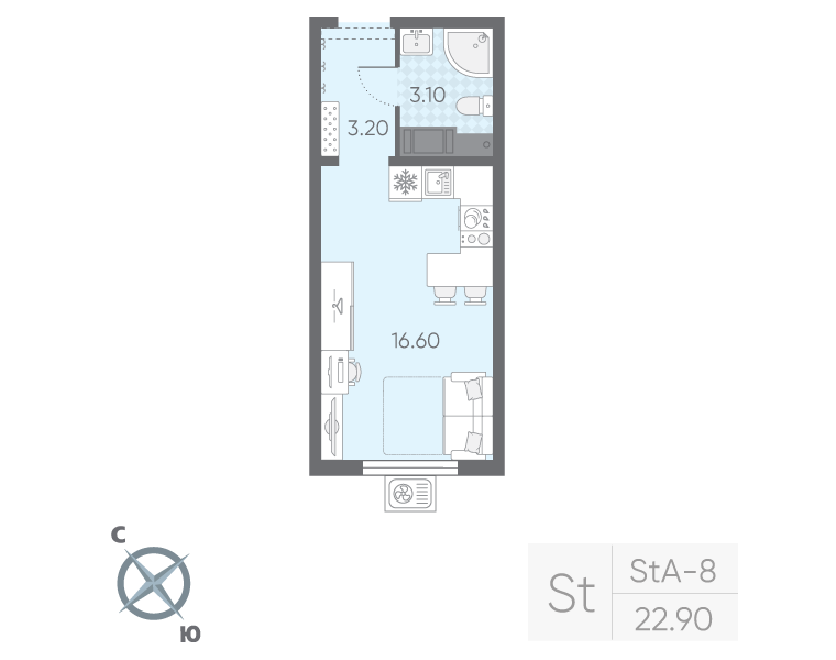 Студия 22,9 м²