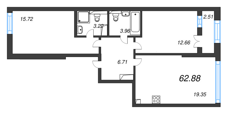 3 ккв (Евро) 62,9 м²