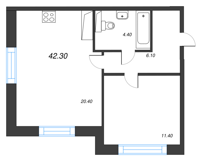 2 ккв (Евро) 42,3 м²