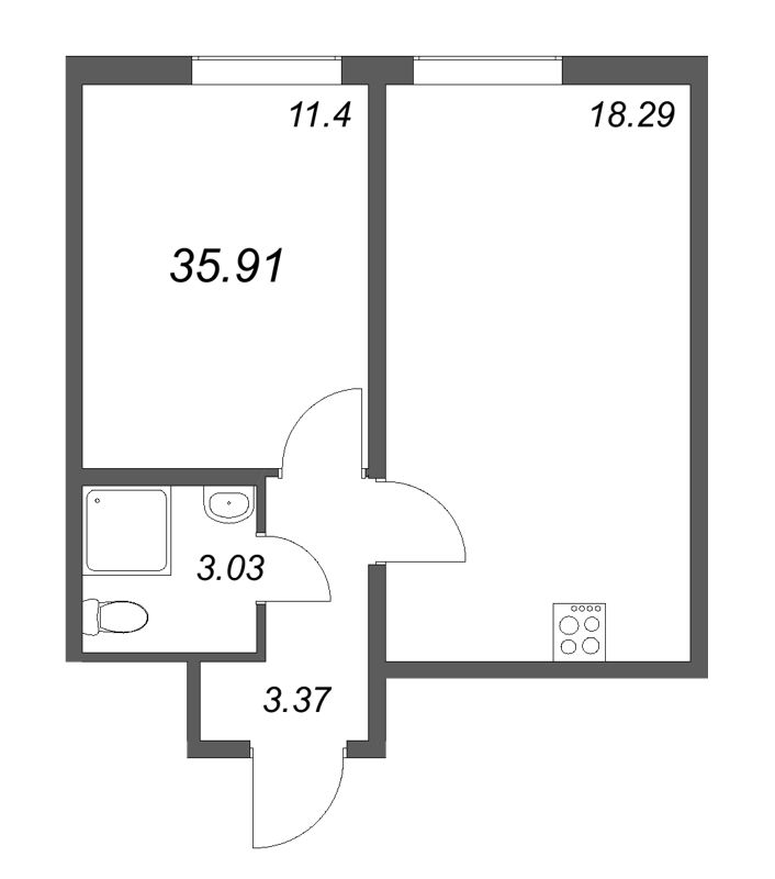 2 ккв (Евро) 35,9 м²