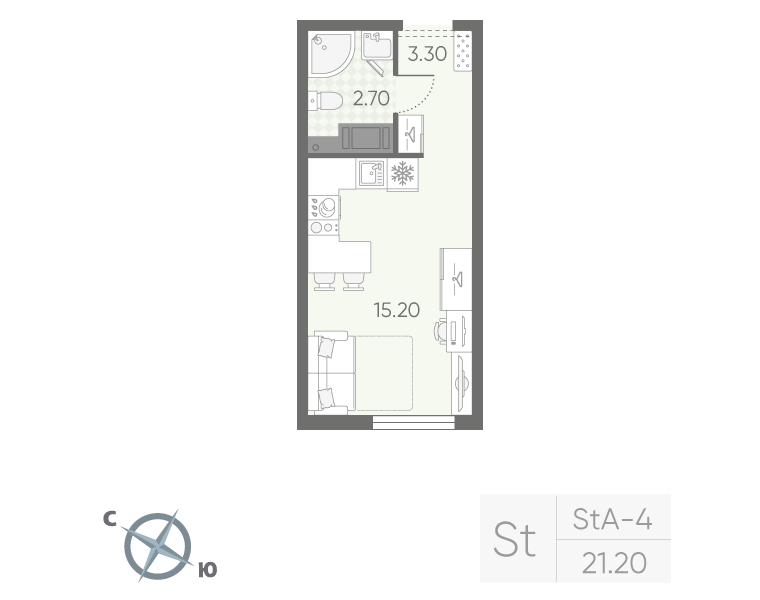 Студия 21,2 м²