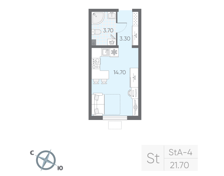 Студия 21,7 м²