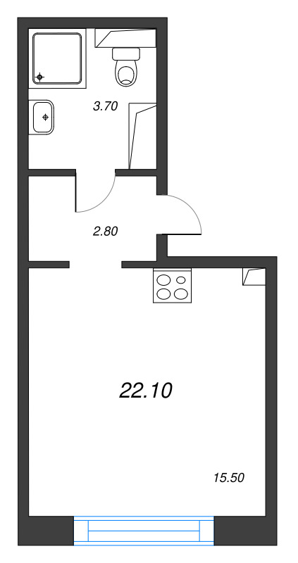 Студия 22,1 м²