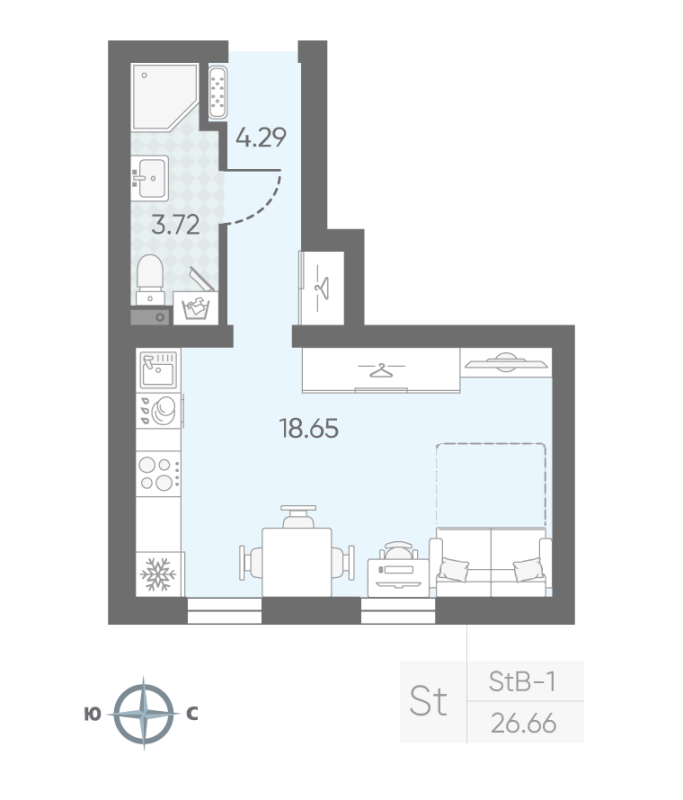 Студия 26,5 м²